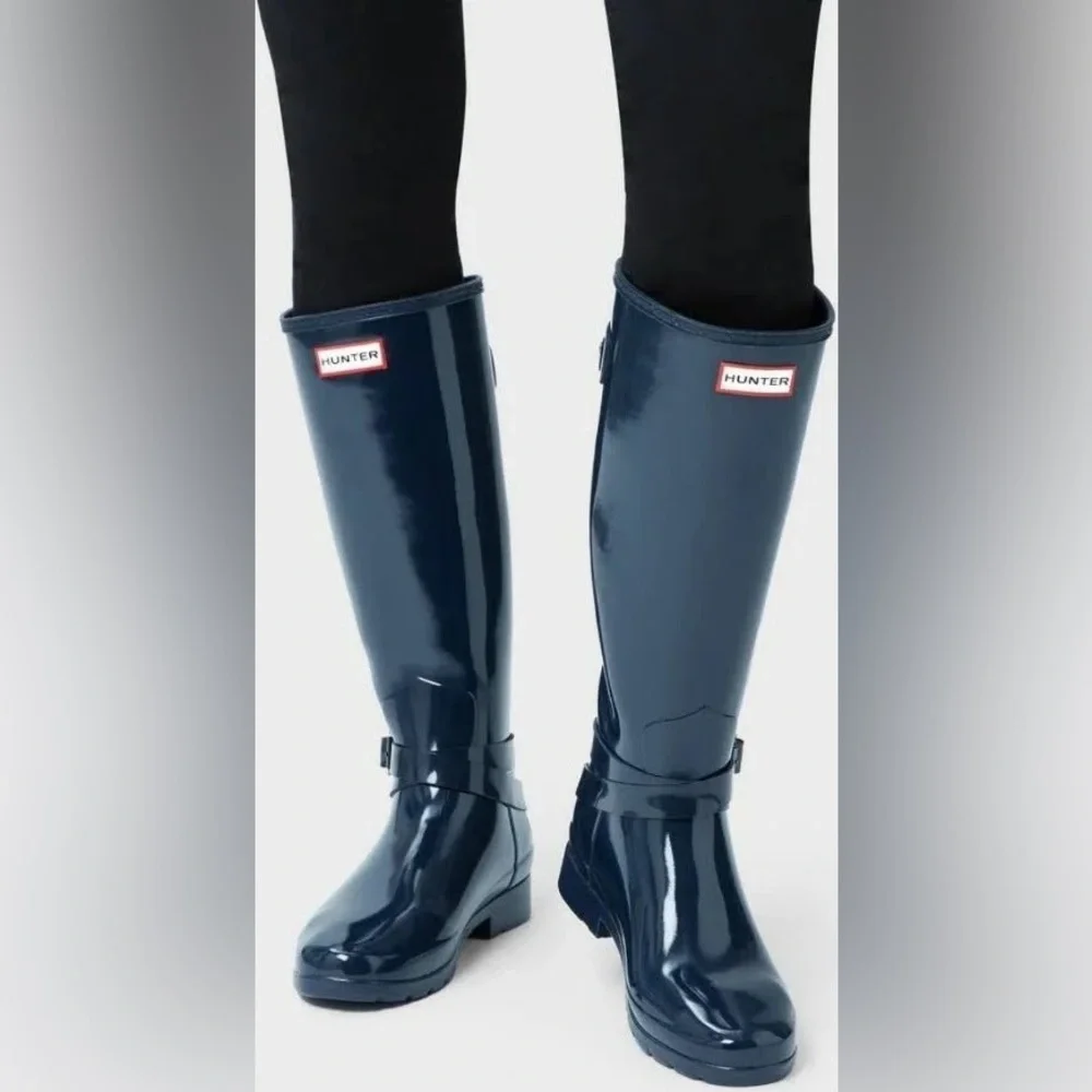 Hunter Women Glossy Original Tall Rain Boots Navy